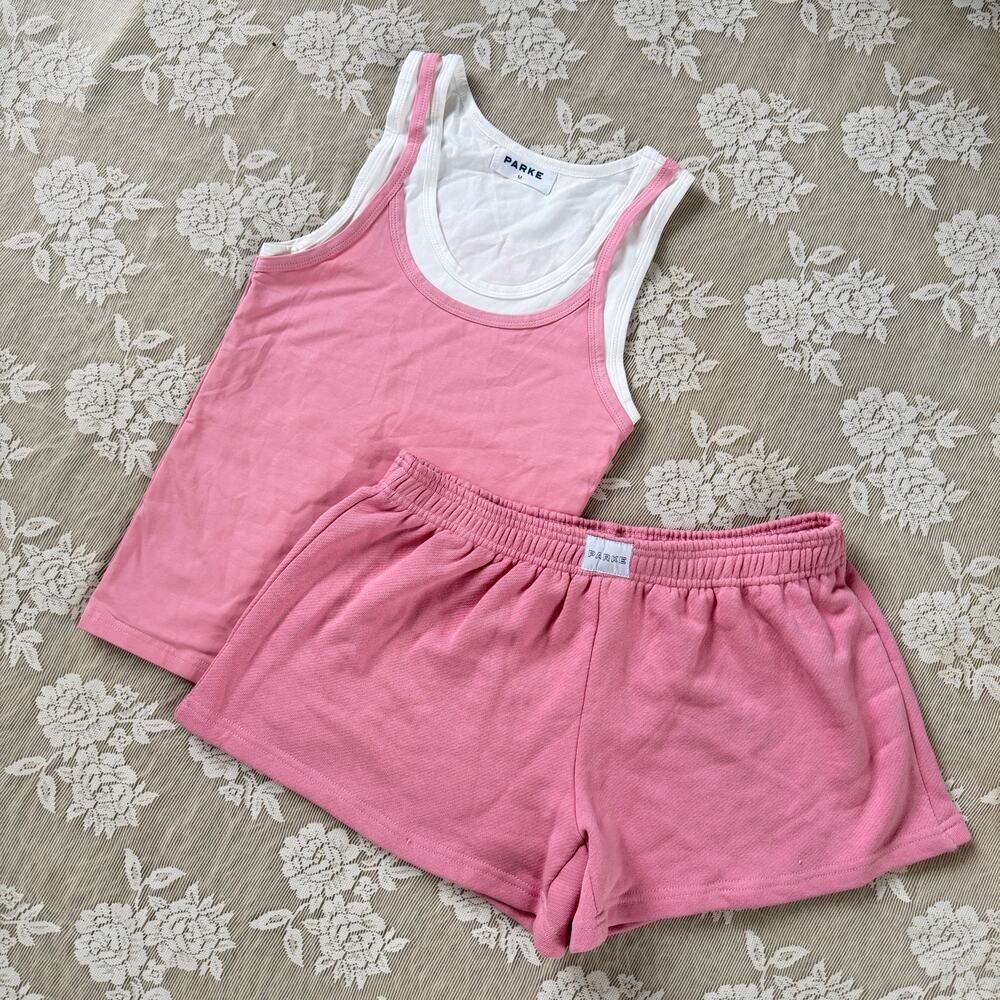 PARKE Pink Layered Tank + Sweatshorts Set M/L - Picture 1 of 4